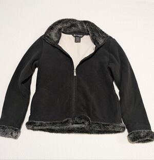 BC Clothing Originals Women's Black Fleece Jacket with Faux Fur Trim